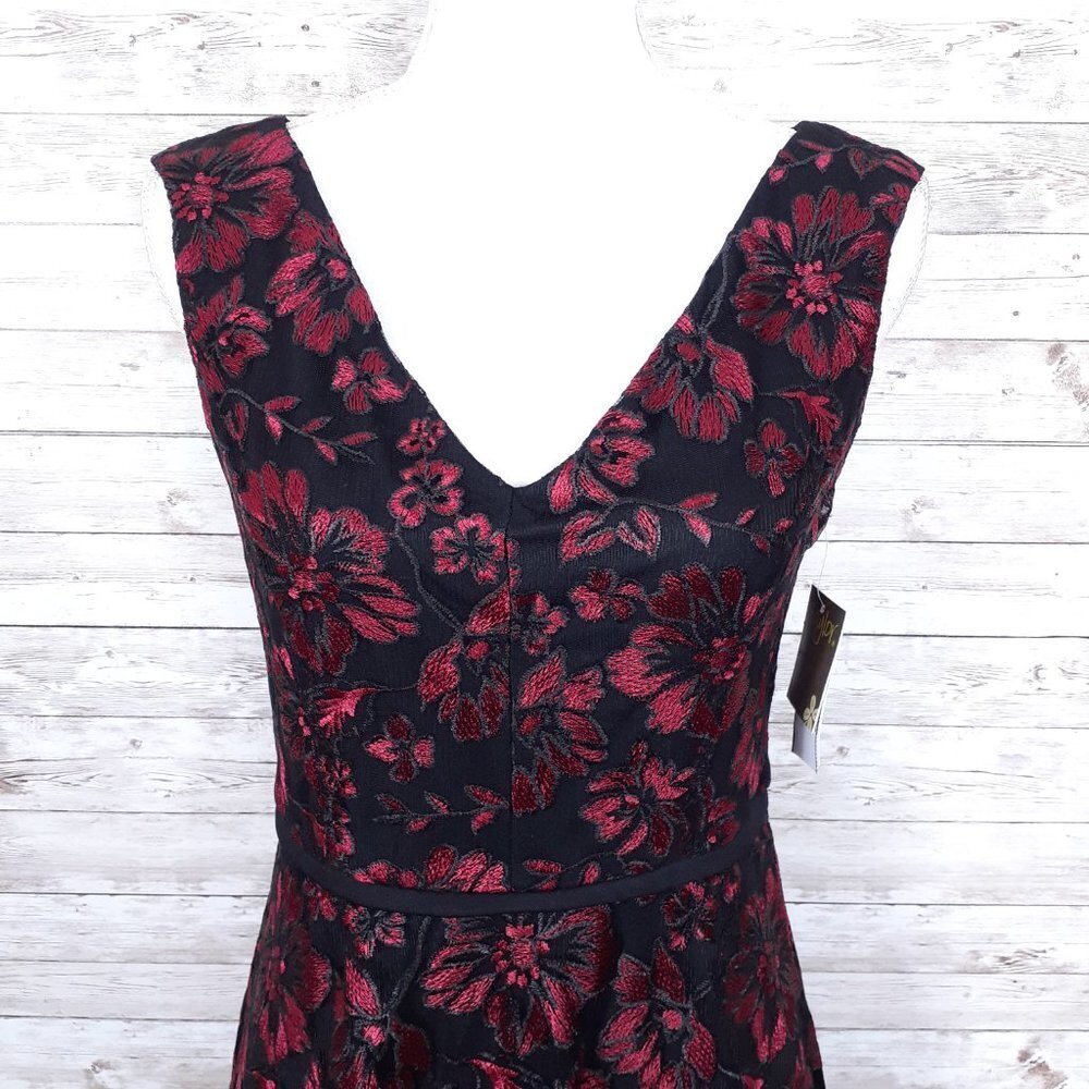 Taylor Sleeveless Dress Sz 6 Black Pink Floral N - Picture 2 of 6